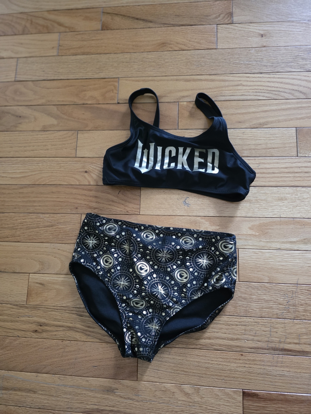 Girls' Wicked Black Bikini Set with Gold Accent Print